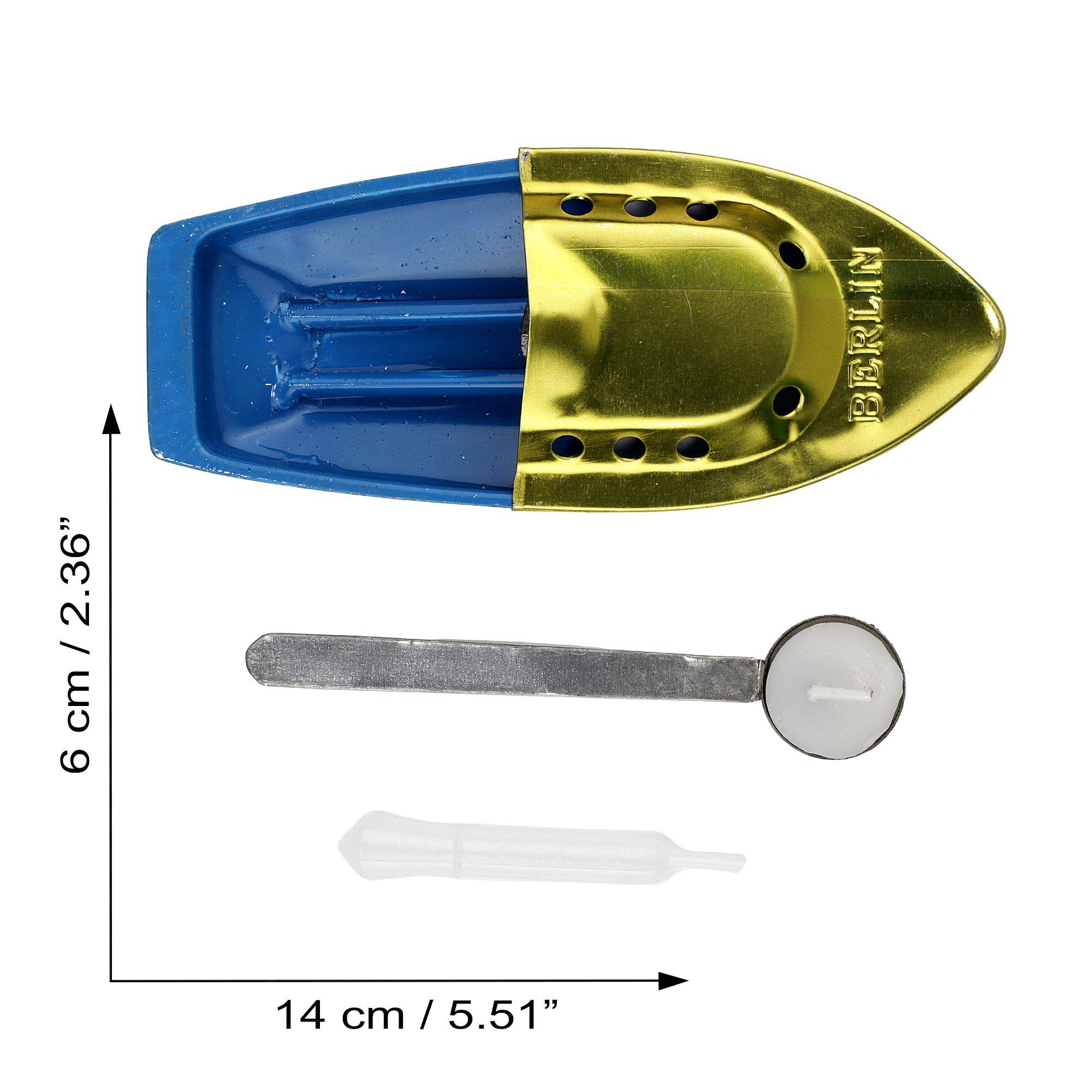 Tribal Trade GmbH - Wholesale Classic Toy - Kids - Tin toy candle boat Berlin gold light blue. Pop Pop Blech4