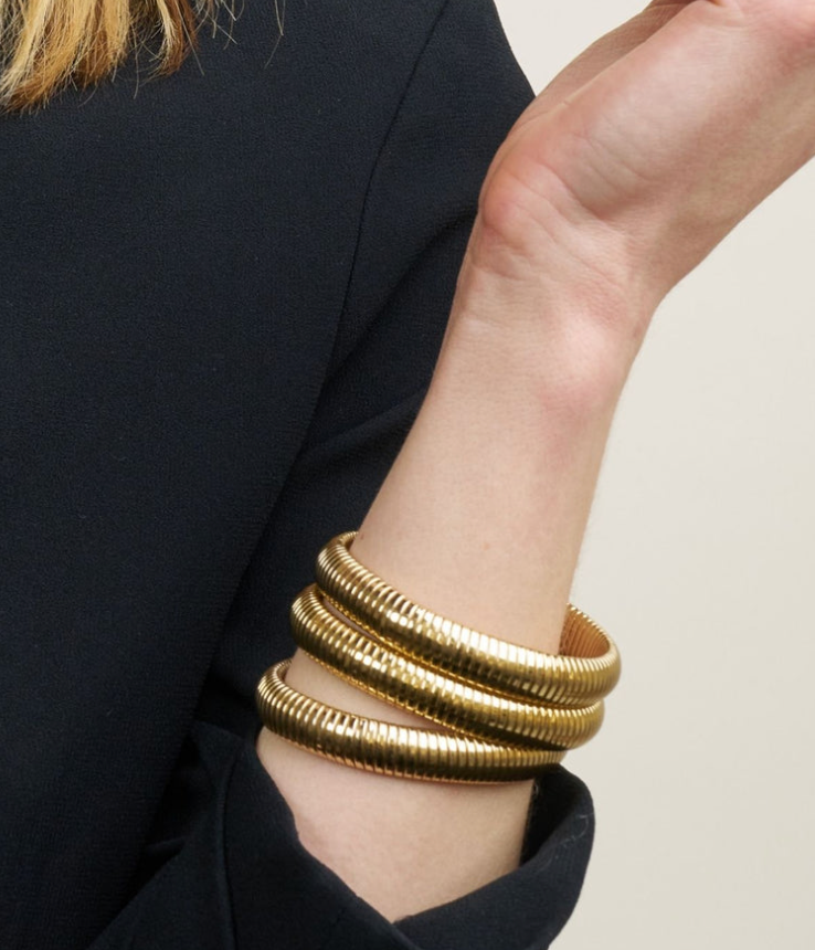 HoopLa - Wholesale Bangle Bracelet -  Cobra Tobogas Omega Stretch -Waterproof- 14K Gold-PVD3