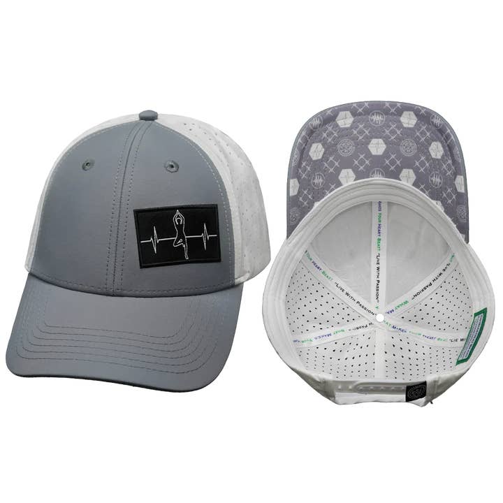 Yoga Hat | Low Profile | Ponytail | Gray - White for wholesale by The Heartbeat Brand