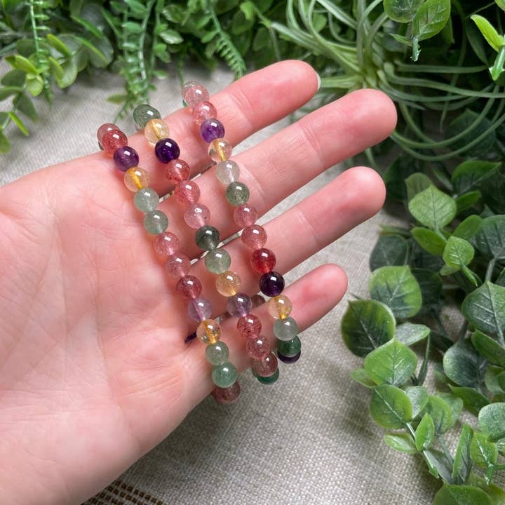 Copper Ashes - Wholesale Beaded Bracelet - Mixed Strawberry Quartz 6mm Beaded Bracelet2