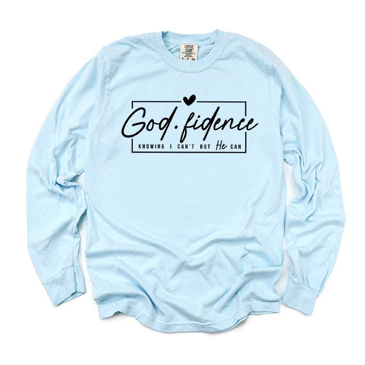 Uplifting Threads Co Wholesale - Wholesale Screen Printed T-Shirt - Women's - Godfidence Knowing I Can't But He Can | Garment Dyed Long Sleeve1