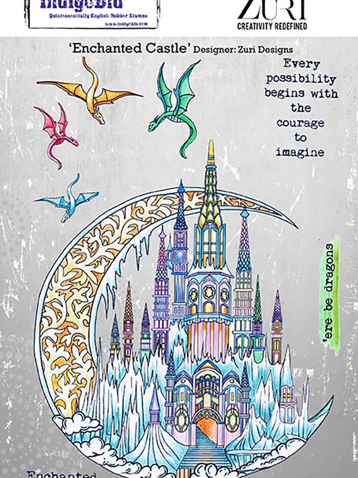 Tampon en caoutchouc rouge Enchanted Castle A5 par Zuri Designs pour la vente par IndigoBlu