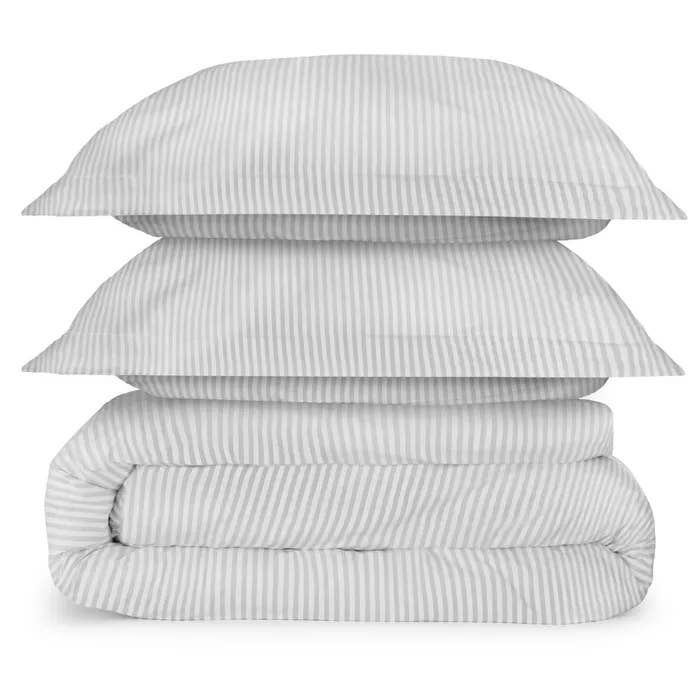 Melange Stripes Greige Queen Percale Duvet Set for wholesale by Bombacio