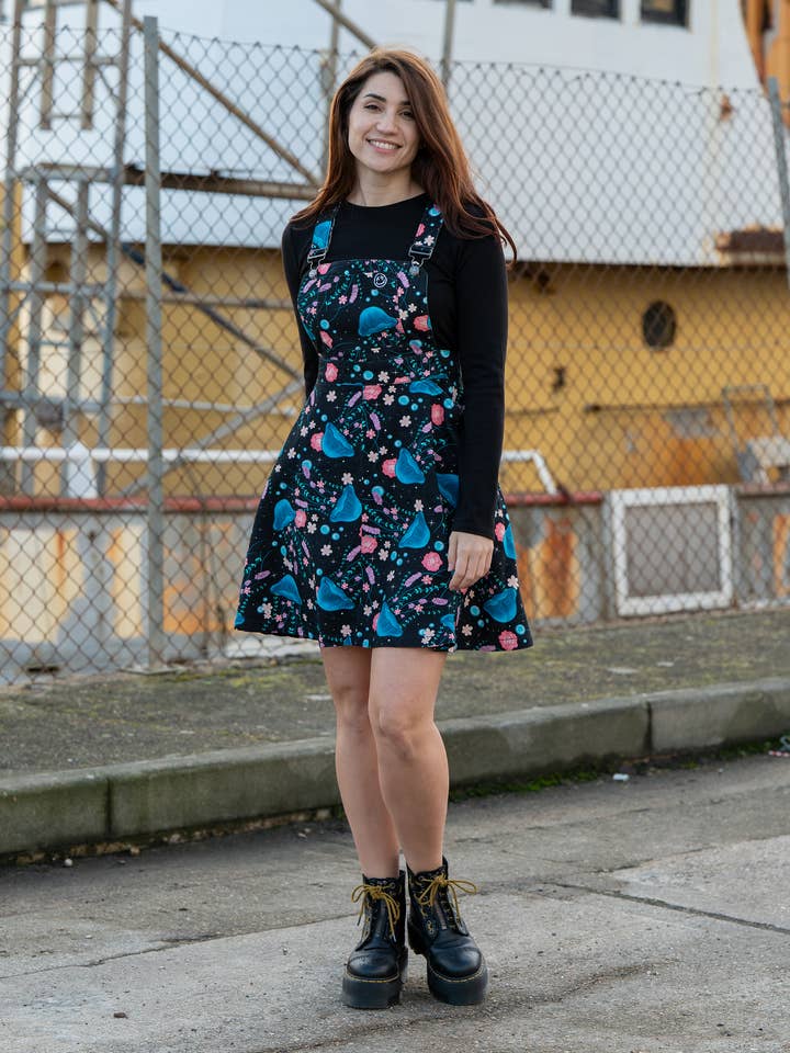 Rebel Romance Floral Jellyfish Flared Pinafore for wholesale by Rebel Romance