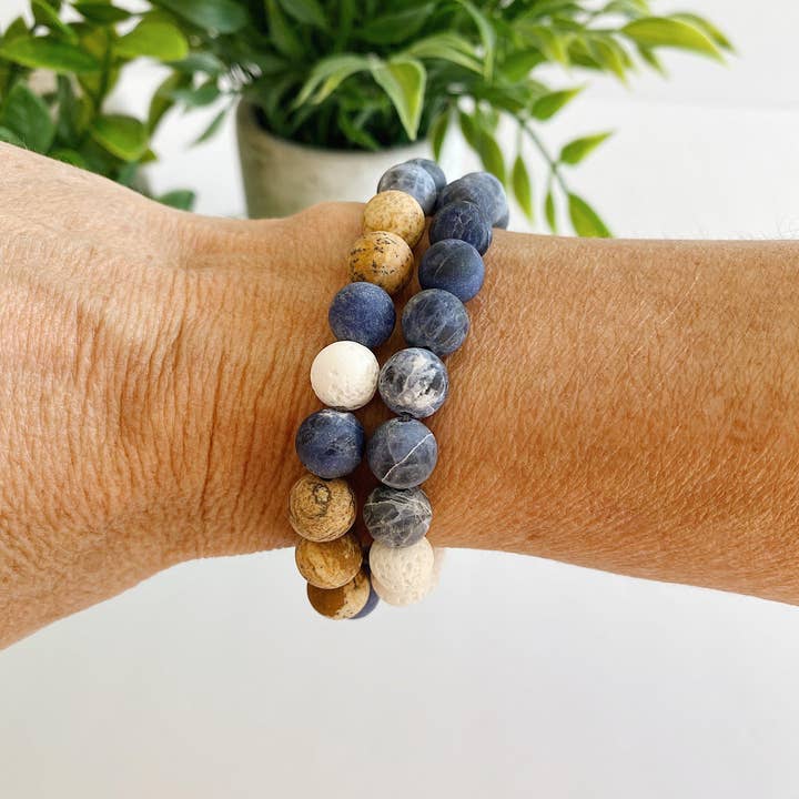 REMOVED BRAND – wholesale Pärlarmband – Sodalit+ Jasper pärlstav diffusor armband - 8 MM Set6