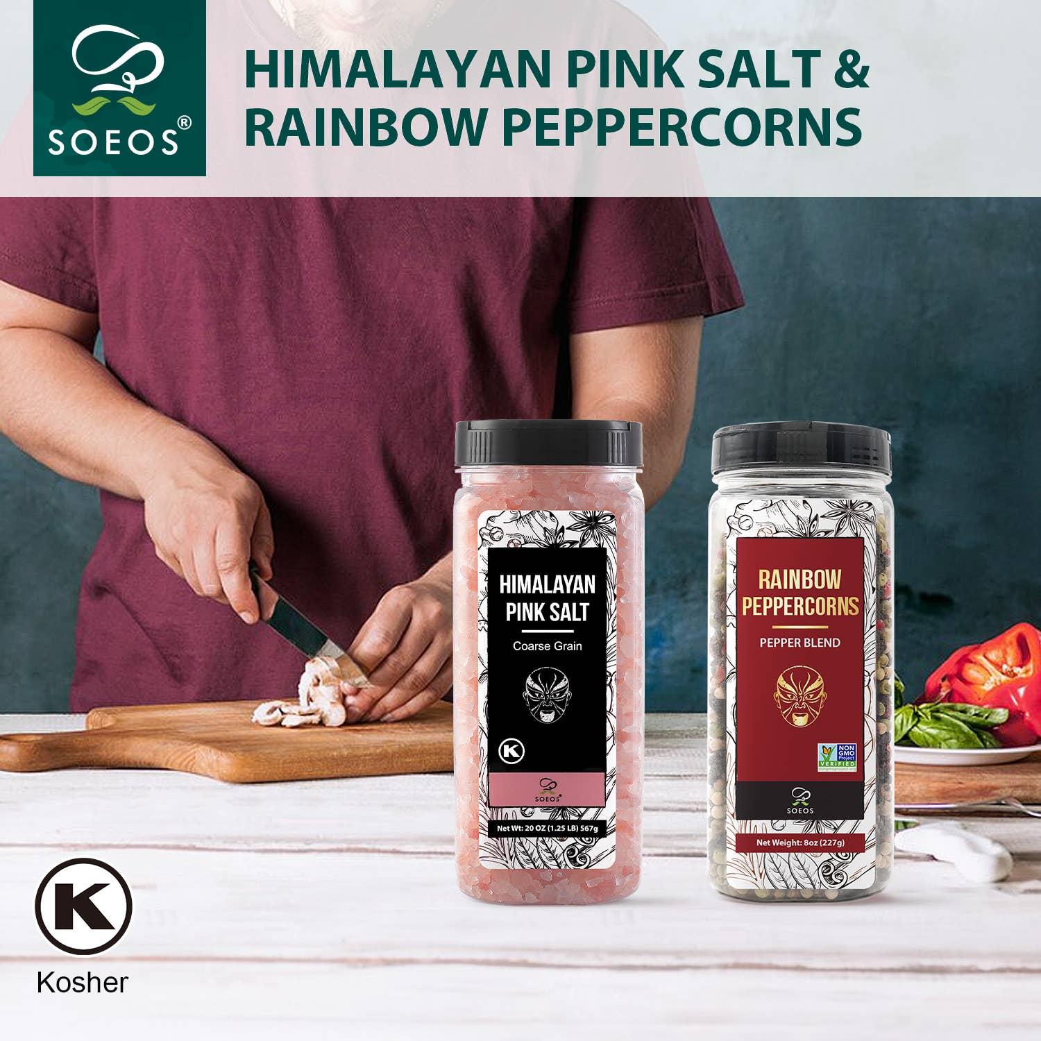 soeos – wholesale Salt & pepper mix – Soeos Himalayan Pink Salt, 18 oz + Rainbow Peppercorn, 8oz2