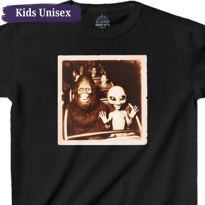 Midnight Myth - Wholesale Screen Printed T-Shirt - Kids - Roller Coaster Bigfoot Alien Amusement Park Kids Unisex Tee