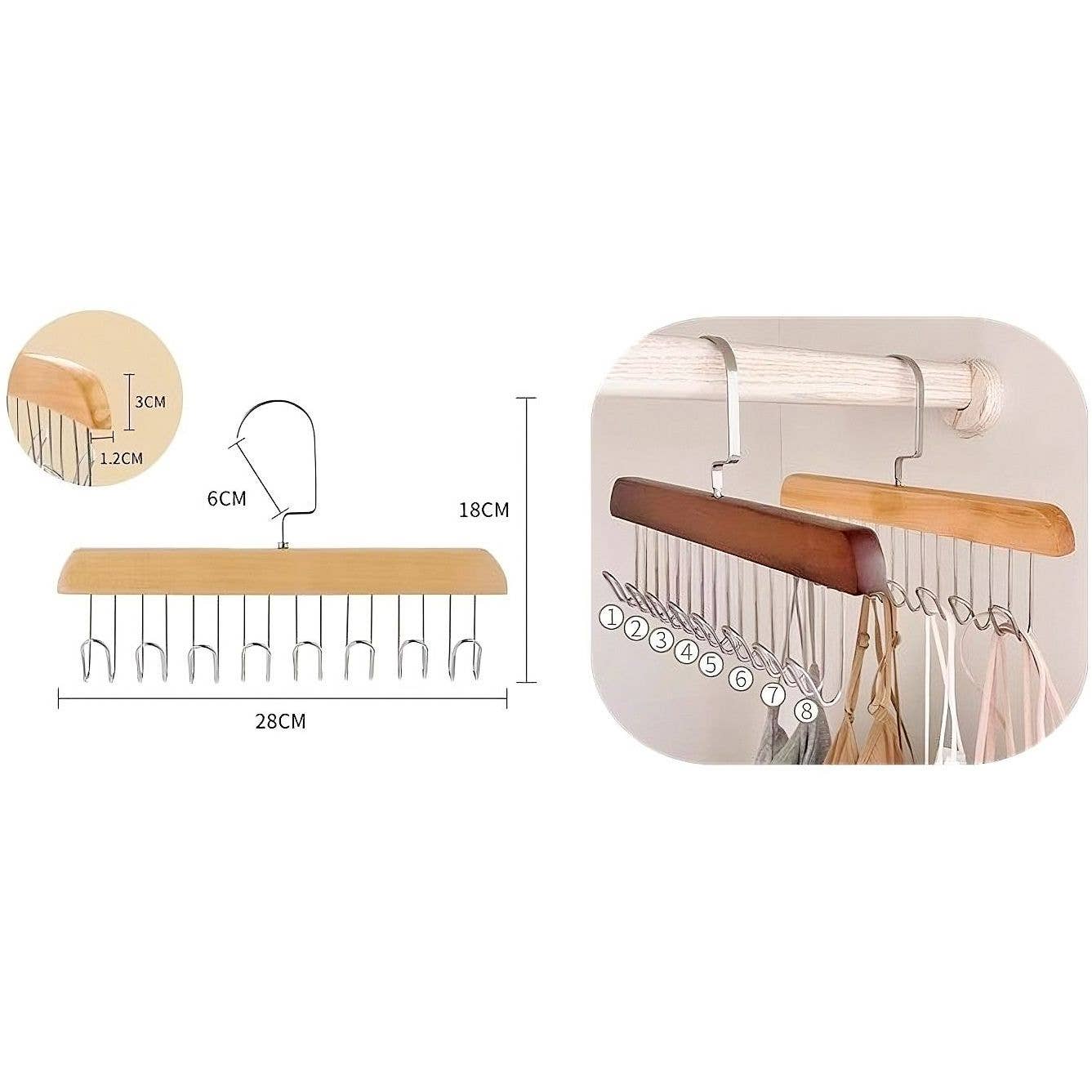 Diacly – wholesale Clothes hangers – Eight U Hooks Organize Wood Hanger1