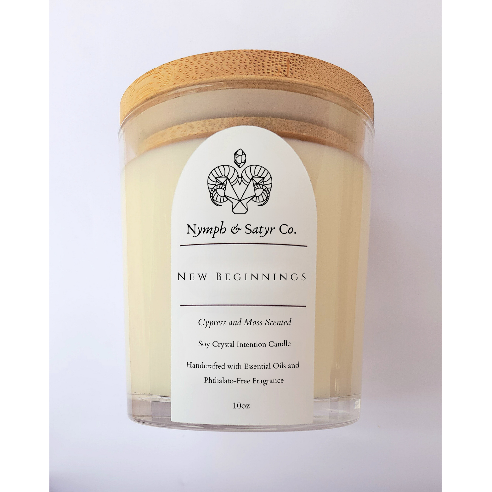 Nymph & Satyr Co. - Wholesale Jar/Filled Candle - New Beginnings • 10oz Soy Crystal Candle (Clear Glass)2