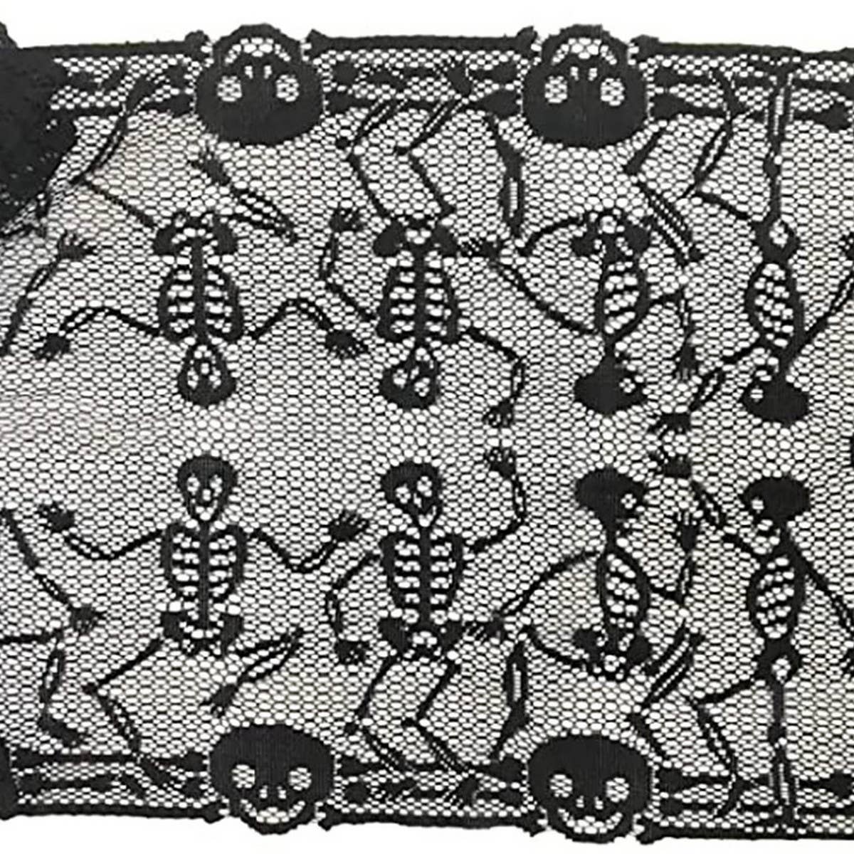 Black HALLOWEEN TABLE RUNNER LACE SKULL TABLE RUNNER_CWMM1729 for wholesale on Faire4