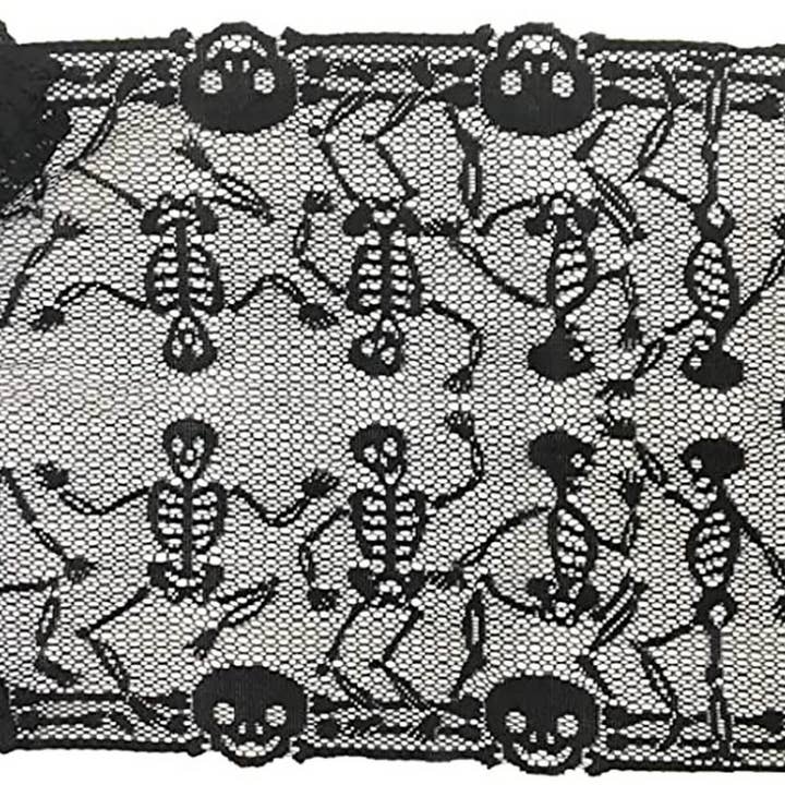 Black HALLOWEEN TABLE RUNNER LACE SKULL TABLE RUNNER_CWMM1729 for wholesale on Faire4
