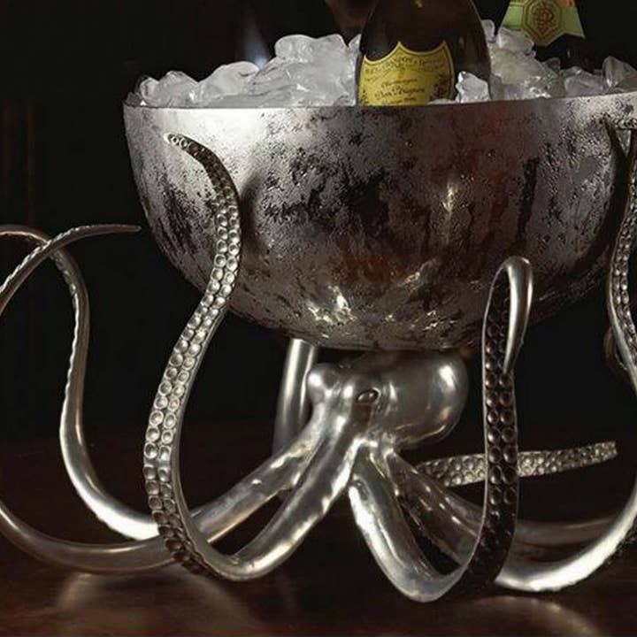 Vagabond House – wholesale Ice bucket – Octopus Pewter Steel Ice Tub Punchbowl