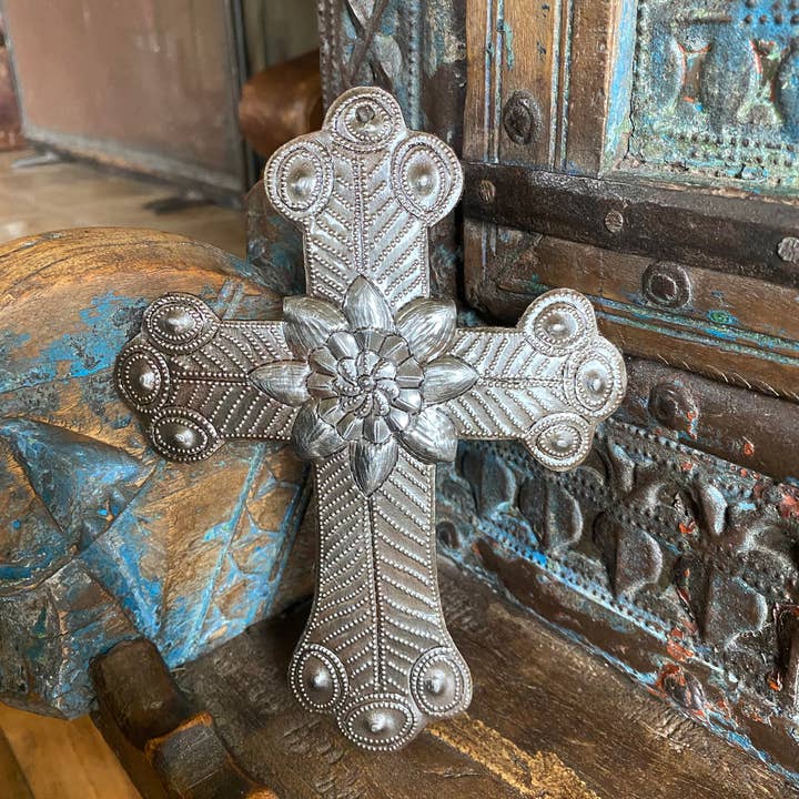 Haiti Fair Trade~ It's Cactus - Wholesale Wall Cross - Recycled Metal Cross, Milagro, Upcycled Art  5" x 7"
