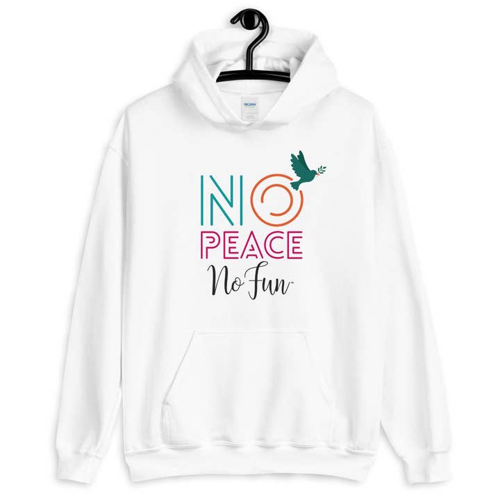 Pas de paix pas de plaisir, Style, Sweat à capuche, Blanc pour la vente par No Fun Company