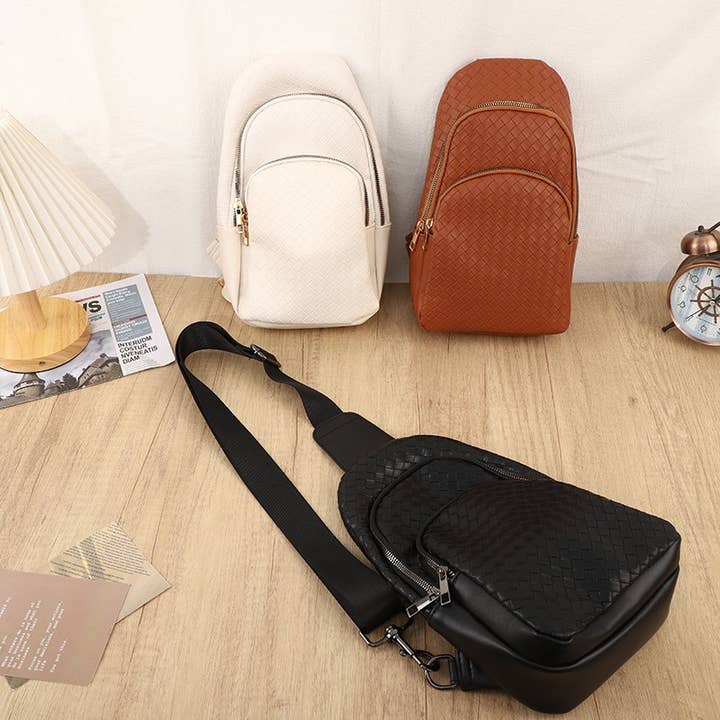 JOSSLYN by wall to wall - Wholesale Crossbody Bag - Unisex - BRAIDED WEAVE VEGAN SLING CROSSBODY STADIUM BAG | 40P5423