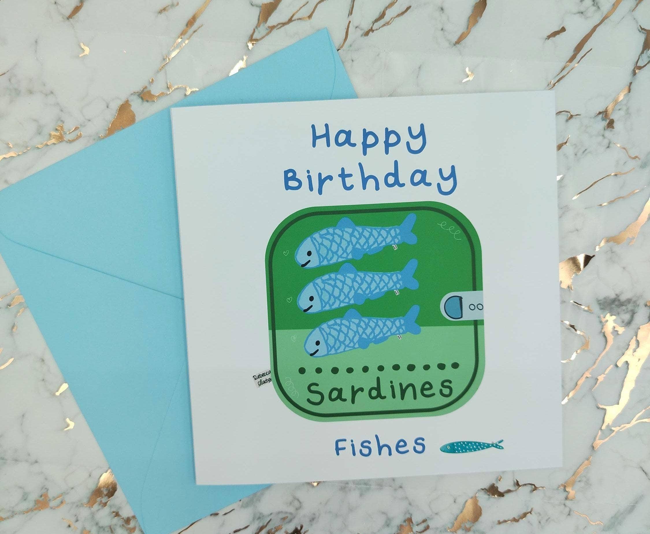 Rebecca Gladys – wholesale Birthday card – Happy Birthday Best Fishes Funny Sardine Pun Card Handmade9