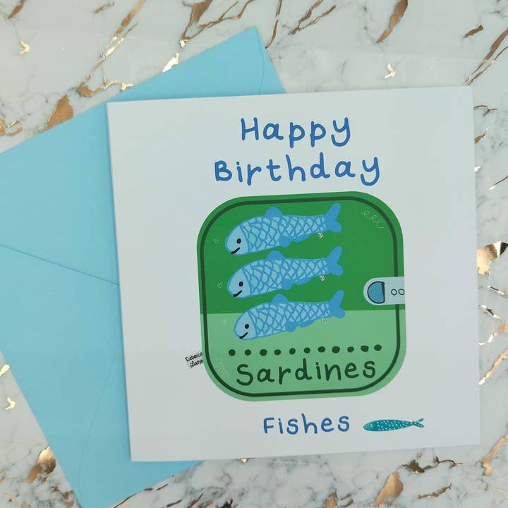 Rebecca Gladys – wholesale Birthday card – Happy Birthday Best Fishes Funny Sardine Pun Card Handmade9