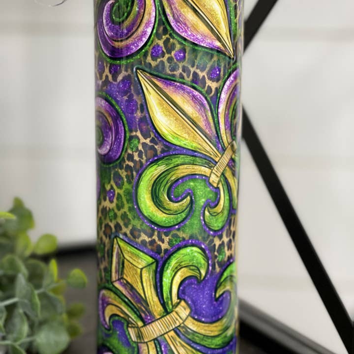 CMD Wholesale - Wholesale Insulated Mug/Tumbler - Mardi Gras Fleur-de-lis 20oz Skinny Tumbler3