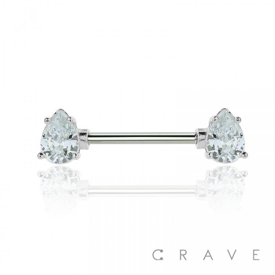 CRAVE - Wholesale Nipple Ring - TEARDROP PRONG SET 316L SURGICAL STEEL NIPPLE BAR2