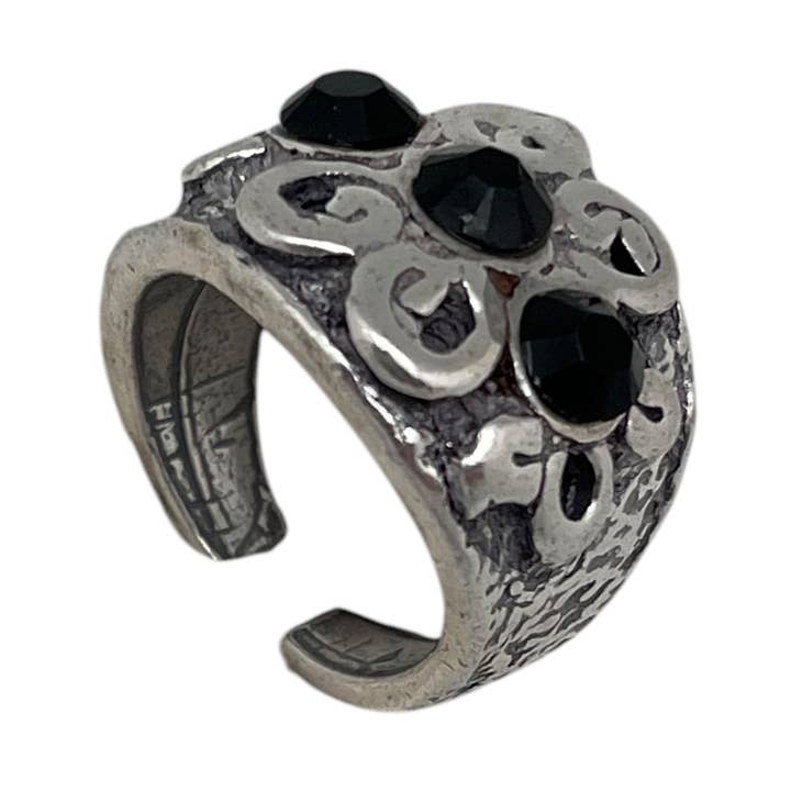 Gloria Mago - Wholesale Cocktail/Statement Ring - A3 ring black crystal Sw and silver 10µ0