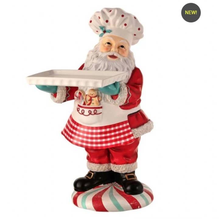 Santas Sweet Shoppe-kollektion 28" RESIN KOCKTOMTE MED SERVERINGSBRICKA för wholesale av Dunn Deals