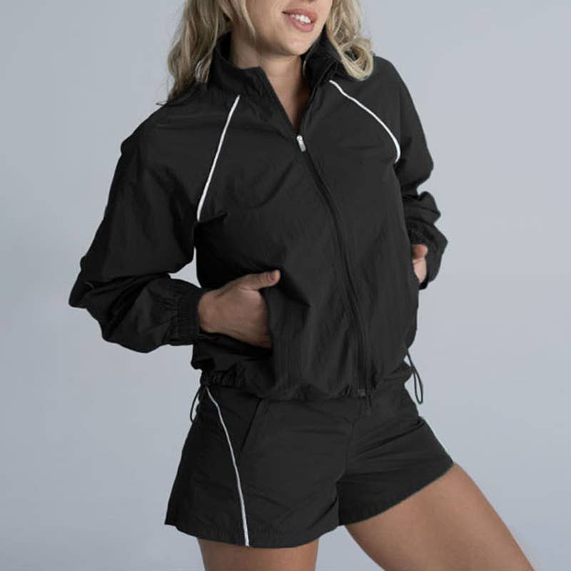 WONDERXFANS - Wholesale Activewear Set - Women's - Contrasted color Full zipper jacket + shorts 2-Piece Set0