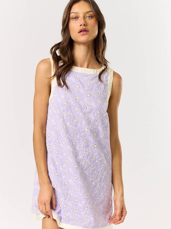 ILD5727 Sleeveless Color Block Eyelet Mini Dress for wholesale by Lalavon