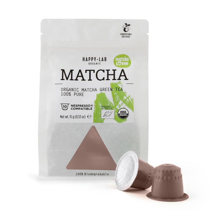 Matcha kapsler kompatible med Nespresso, økologisk Happy-Lab for engroshandel hos Gourmandise