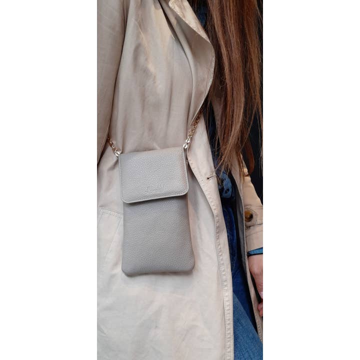 Ægte læder crossbody telefon taske i grå for engroshandel hos AND-selects Artisan Elegance