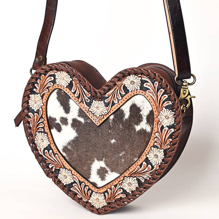 ADBGA476 American Darling Heart-Shaped Cowhide Canteen Tooled Leather Western Purse for wholesale by LS Western
