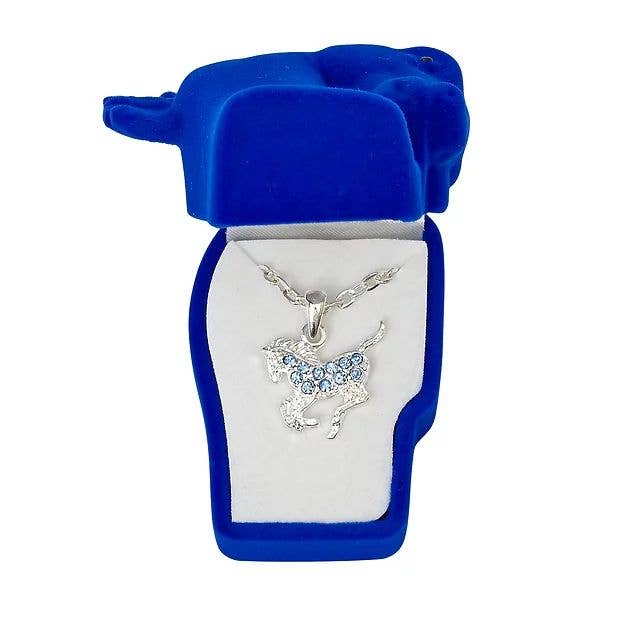 AWST Intl - Wholesale Kids Necklace - Kids - AWST Int'l Aqua Precious Pony Necklace w/Aqua Horse Head Gift Box1