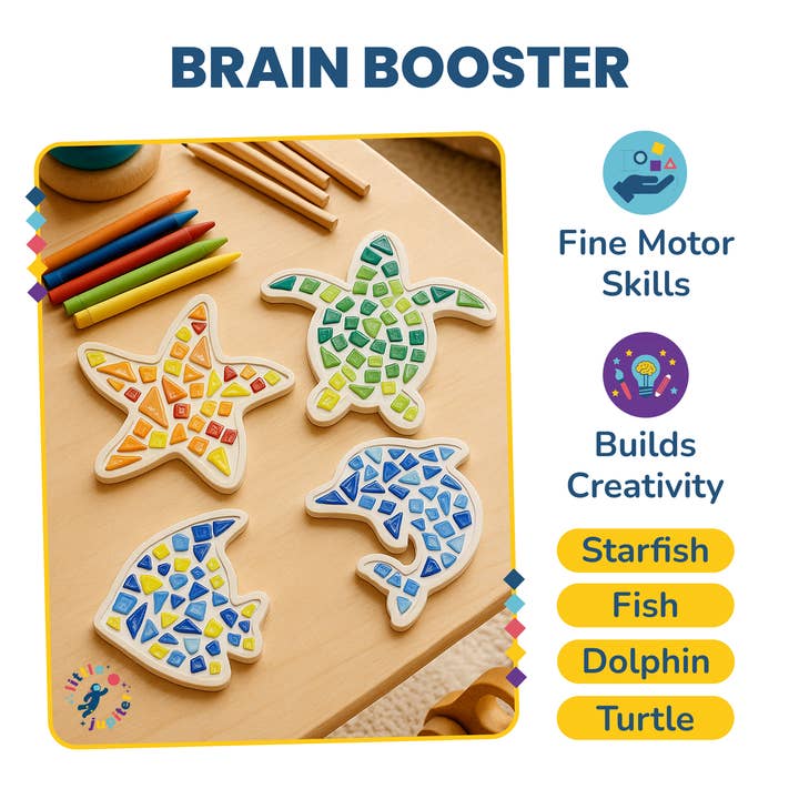 AYK Brand - Wholesale DIY Craft Kit - Kids - DIY Glass Mosaic Art Kit (Sea Creatures - 4pcs)2