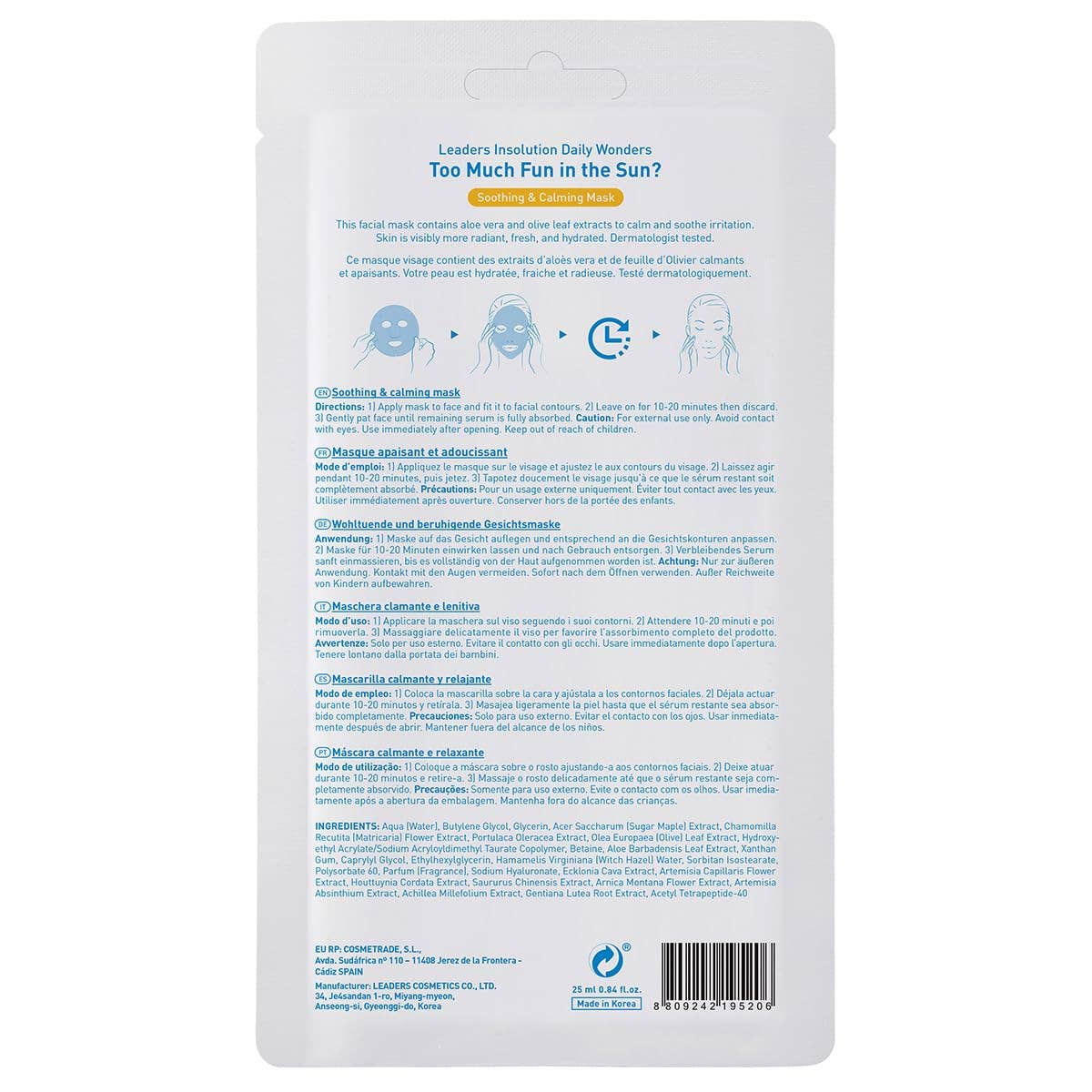 Leaders Cosmetics USA - Wholesale Skincare Face Mask - Daily Wonders Too Much Fun in the Sun? Mask1