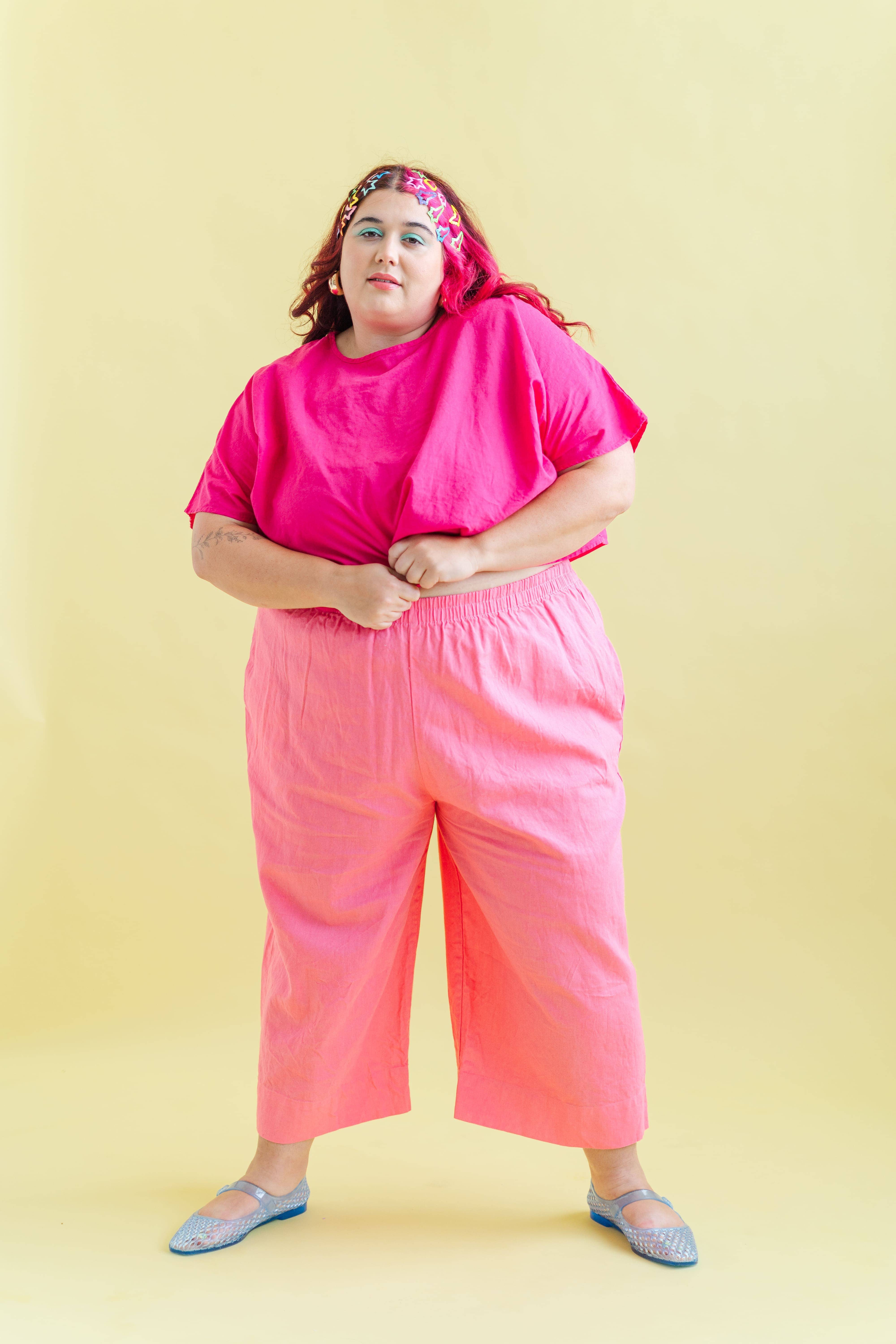 Nettle Studios - Wholesale Pants - Women's - Size Inclusive Plus Size Wide Leg Pant Bubblegum Pink Linen25