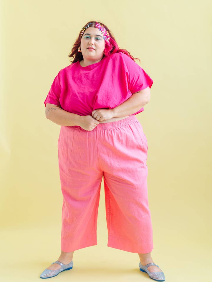Nettle Studios - Wholesale Pants - Women's - Size Inclusive Plus Size Wide Leg Pant Bubblegum Pink Linen25