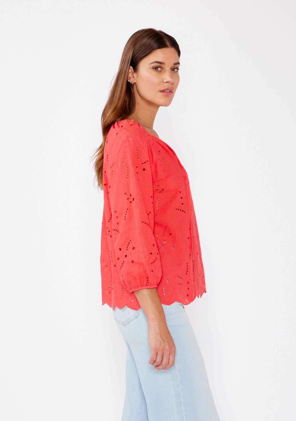 Lovestitch - Wholesale Blouse - Women's - Raglan Long Sleeve Blouse with Floral Eyelet Details5