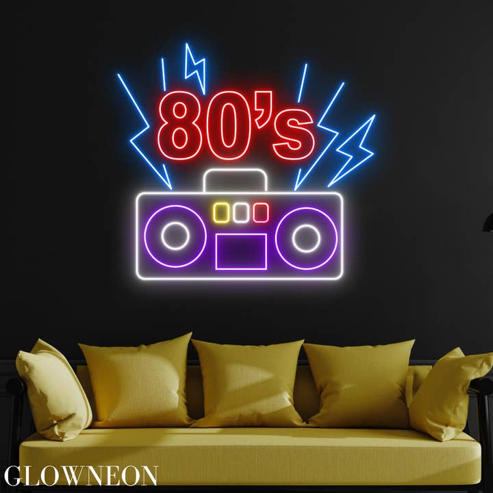 80's Boombox Neon Light, Retro 80's Music Party Wall Decor for wholesale by Glow Neon