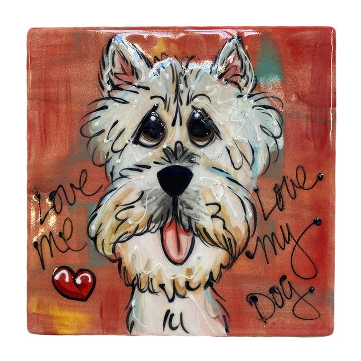 Westie “Love Dog” | Azulejo Cerâmico Pintado à Mão por atacado de Faux Paw Productions