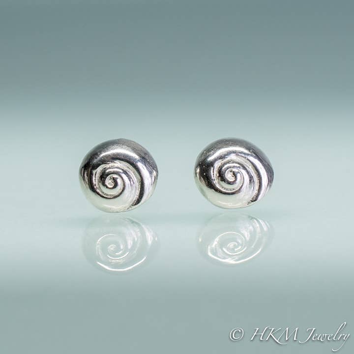 Moon Snail Shell Stud Earrings - Sterling Swirl Studs for wholesale by HKM Jewelry