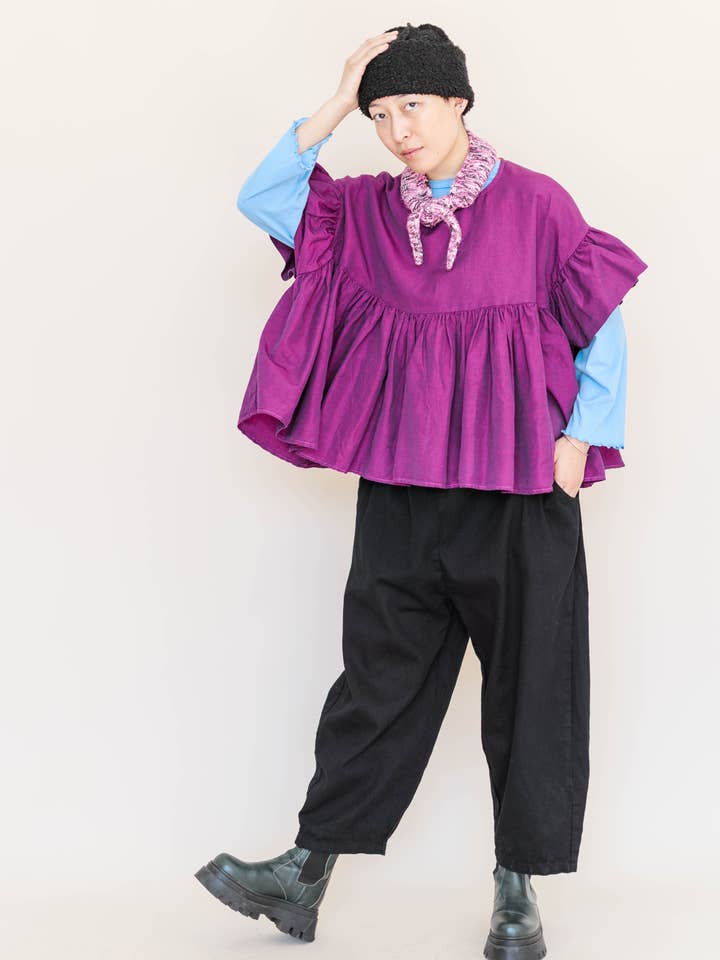 Nettle Studios - Wholesale Blouse - Women's - Size Inclusive Plus Size Purple Gathered Ruffle Blouse9