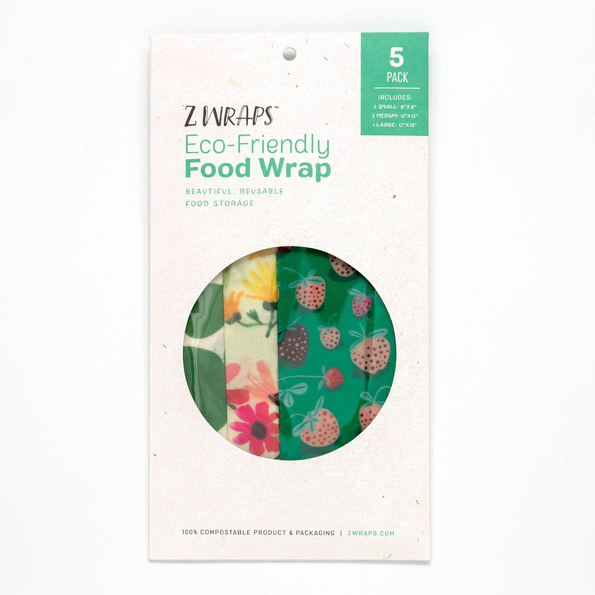 Z Wraps – wholesale Livsmedelsförvaring omslag/väska – Z Wraps 5-pack återanvändbar matförpackning - löv/bin/jordgubbe1