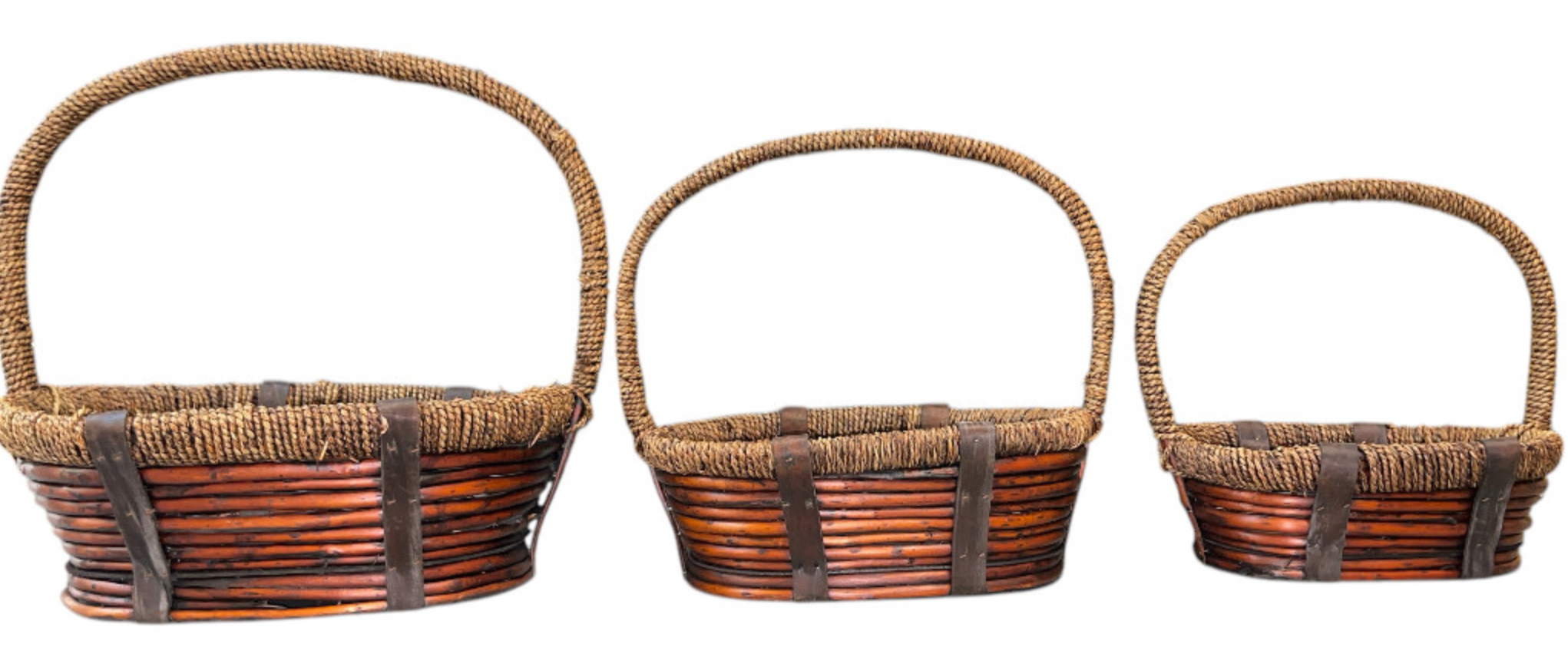 Thompson Wholesale - Vente Paniers - Ensemble de 3 paniers ovales en osier teinté -- Ensemble emboîtable2