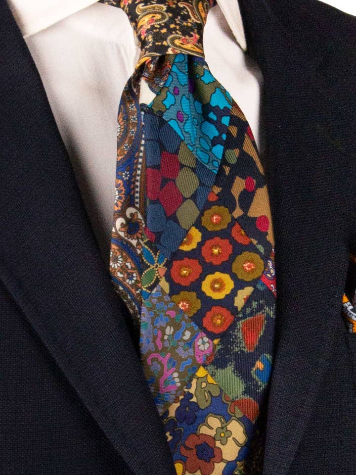 Vintage Mozaïek Stropdas Patchwork van Zijde Fantasie Multicolor PM1246 voor wholesale door Graffeo Cravatte