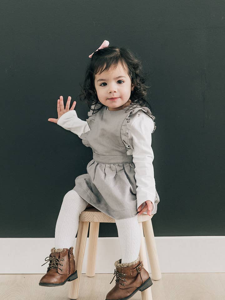 Grey BABY Pinafore Linen Dress for wholesale on Faire