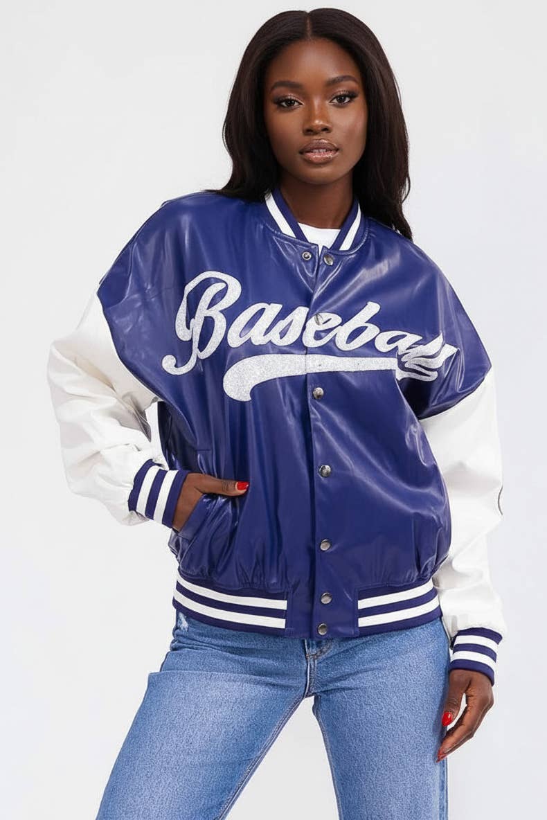 5besties inc - Wholesale Varsity/Baseball Jacket - Women's - PU PLEATHER VARSITY JACKET0