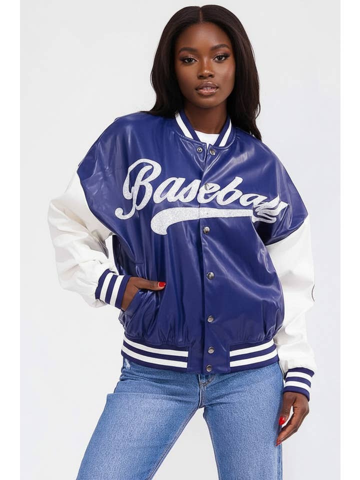 5besties inc - Wholesale Varsity/Baseball Jacket - Women's - PU PLEATHER VARSITY JACKET