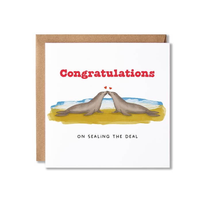 Congratulations On Sealing The Deal Couple Wedding Day Card for wholesale by Badgerbee Design