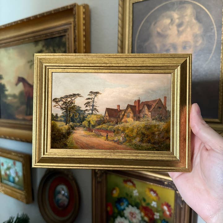 Impression artistique encadrée de paysage de jardin et maison de campagne vintage pour la vente par Thrift Antiques
