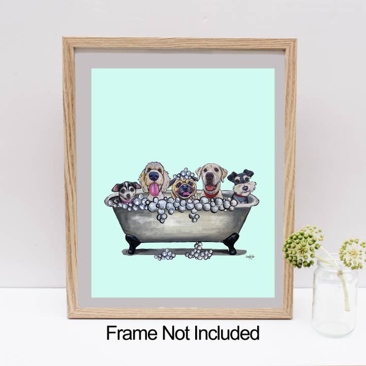 Dogs Art Print, Dogs in Bathtub, Dogs Bathroom Art for wholesale by Hippie Hound Studios