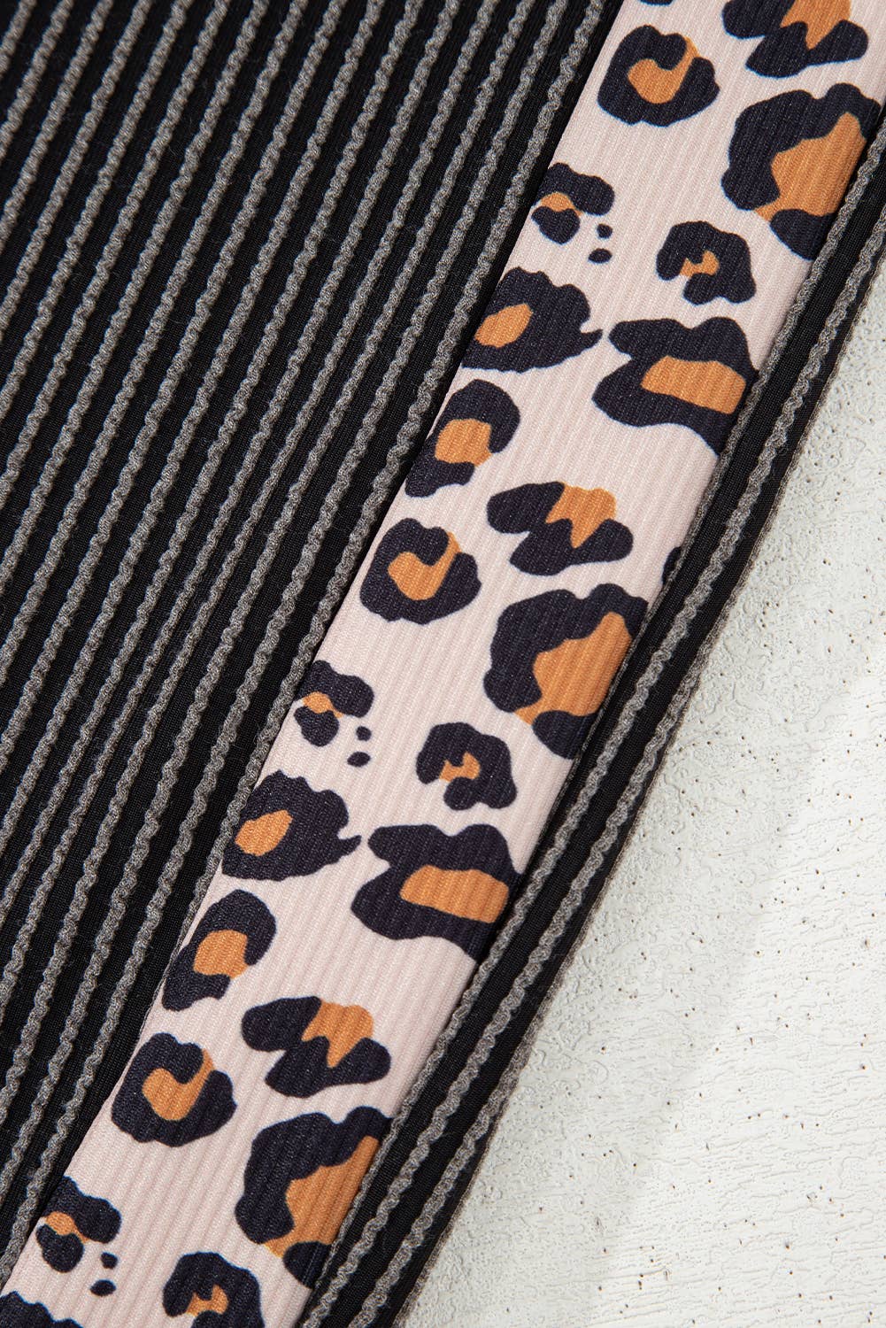 Gray Leopard Patchwork Edge Corded T Shirt and Pants Set for wholesale on Faire5